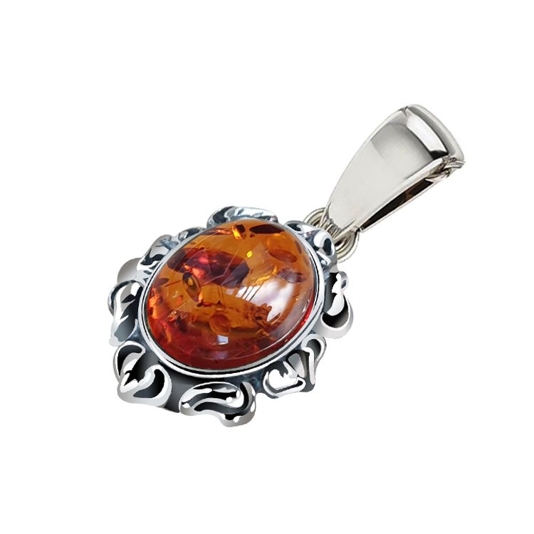 Silver pendant with amber W 1661