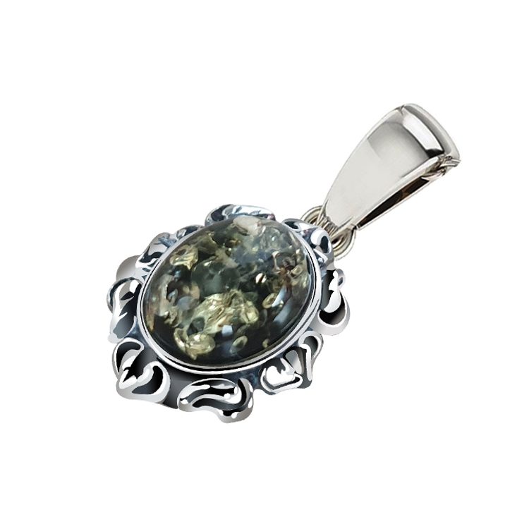 Silver pendant with amber W 1661 green