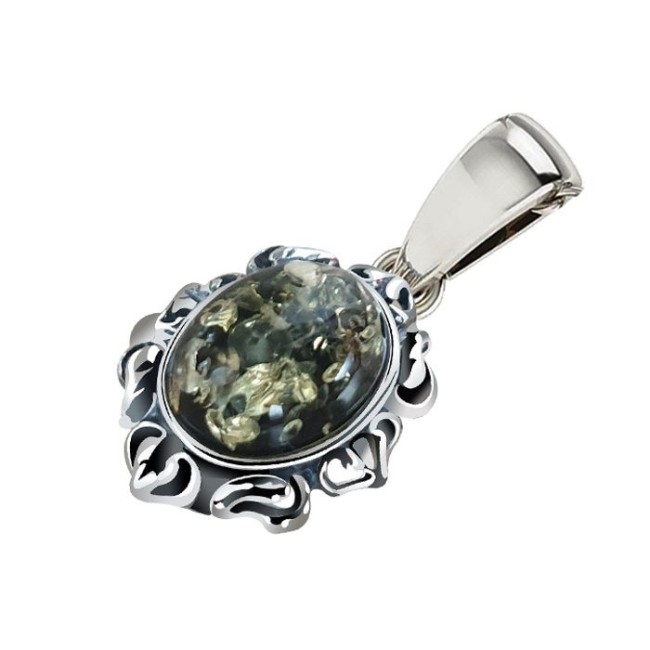 Srebrny wisiorek z bursztynem W 1661 zielony Srebrny wisiorek z bursztynem W 1661 zielony