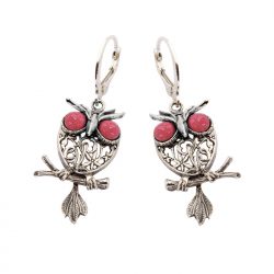 Silver earrings with coral OWL K 1669