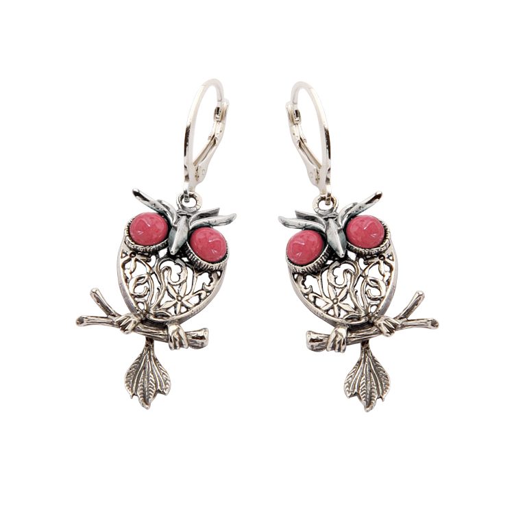 Silver earrings with coral OWL K 1669