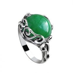 Srebrny pierścionek z naturalnym zielonym agatem