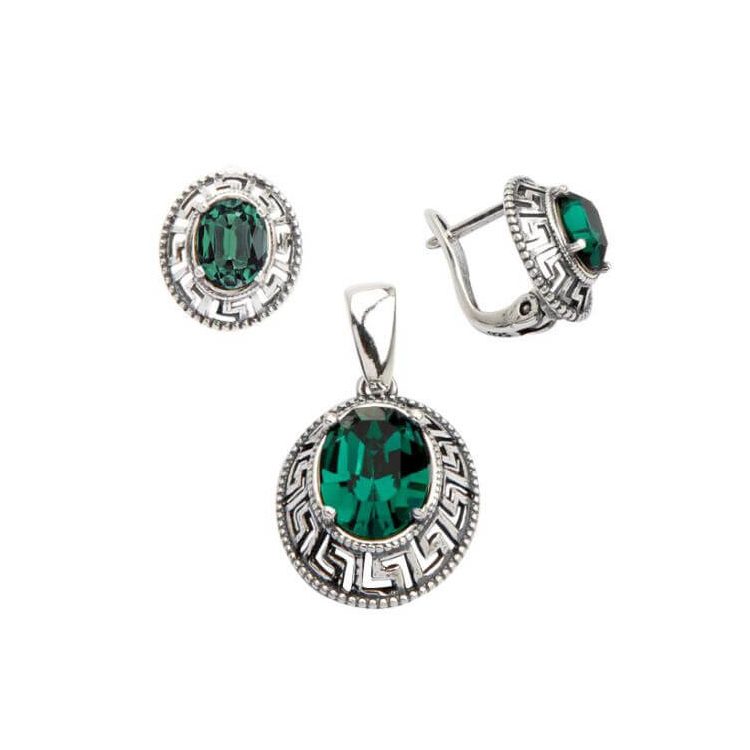 Srebrny komplet (kolczyki i wisiorek) z kryształami Swarovskiego KPL 1699 Emerald