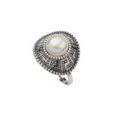Pierścionek srebro oksydowane perła PK 1724
