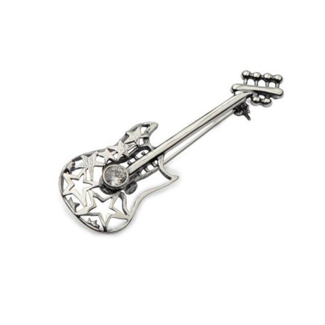 Broszka srebrna Gitara zdobiona cyrkonią B 1738 Broszka srebrna Gitara zdobiona cyrkonią B 1738