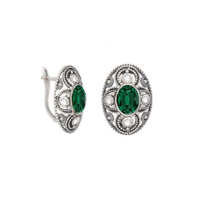 Kolczyki srebrne oksydowane Swarovski K3 1822 Emerald Crystal Kolczyki srebrne oksydowane Swarovski K3 1822 Emerald Crystal