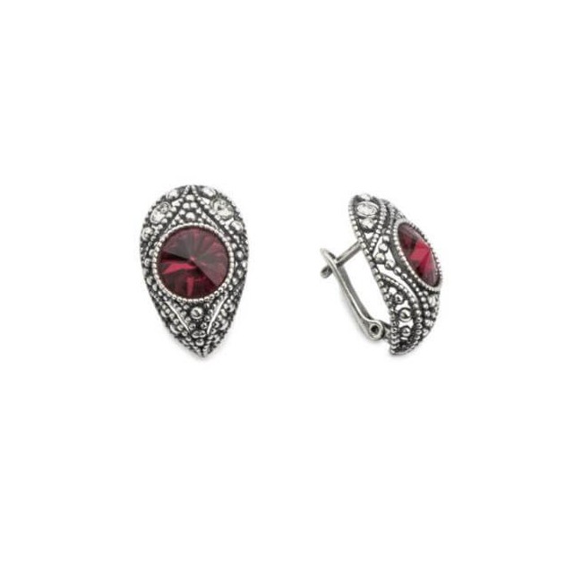 Kolczyki srebrne oksydowane Swarovski K3 1828 Siam Crystal Kolczyki srebrne oksydowane Swarovski K3 1828 Siam Crystal