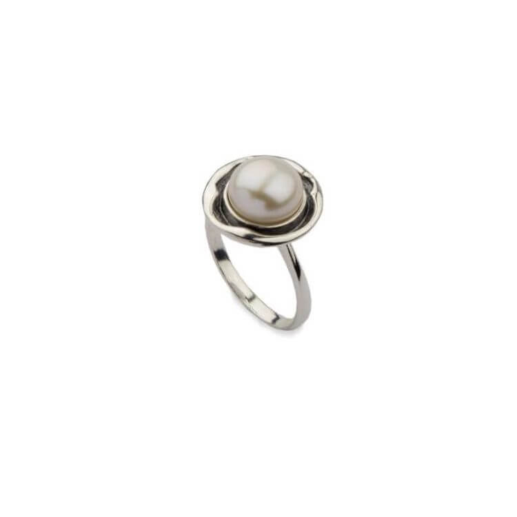 Pierścionek srebro oksydowane perła PK 1852