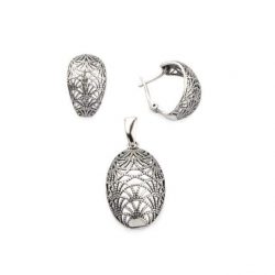 Silver earrings oval symmetry (English latchback) K3 1879