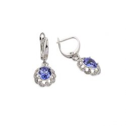 Srebrne kolczyki z kryształem Swarovskiego K3 1885 Sapphire