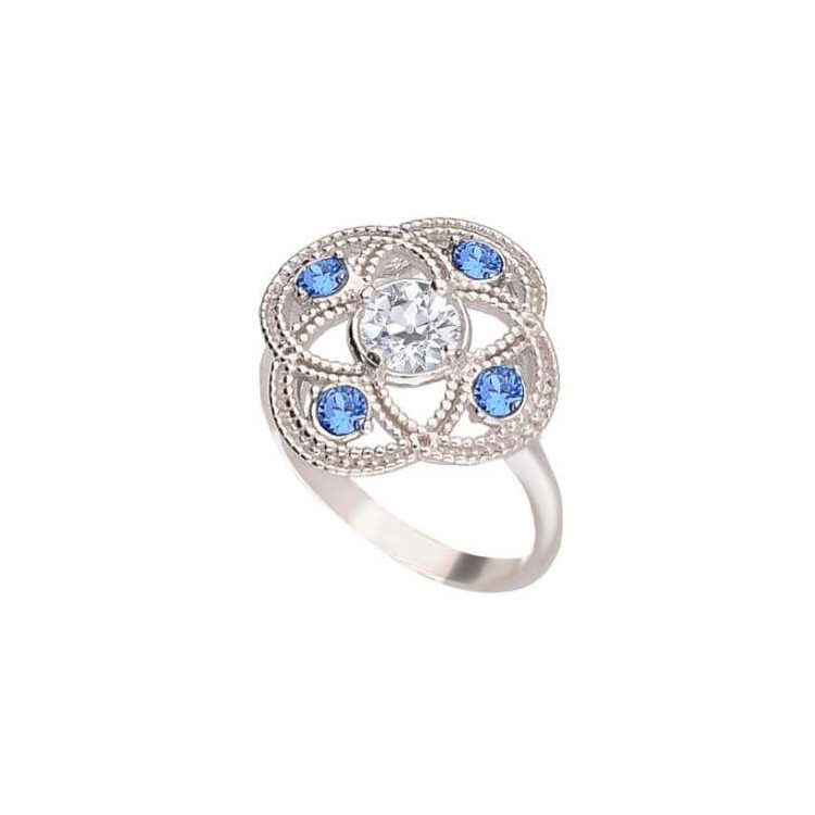 Srebrny pierścionek z białą cyrkonią i kryształami Swarovski Denim Blue PK 1878