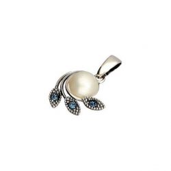 Srebrny oksydowany wisiorek z perłą i kryształami Swarovski Denim Blue W 1906