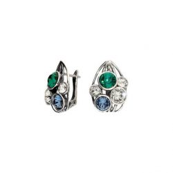 Srebrne kolczyki z kryształami Swarovski K3 1963 Crystal Emerald Denim Blue