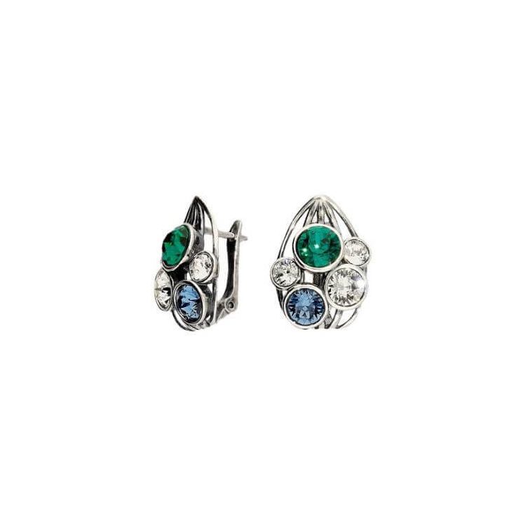 Srebrne kolczyki z kryształami Swarovski K3 1963 Crystal Emerald Denim Blue