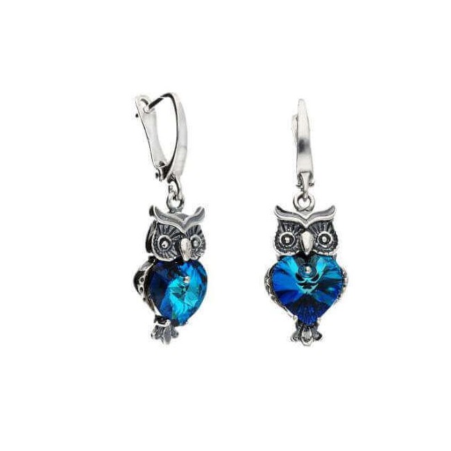 Srebrne kolczyki z kryształami Swarovskiego SOWA K2 1702 Bermuda Blue Srebrne kolczyki z kryształami Swarovskiego SOWA K2 1702 Bermuda Blue