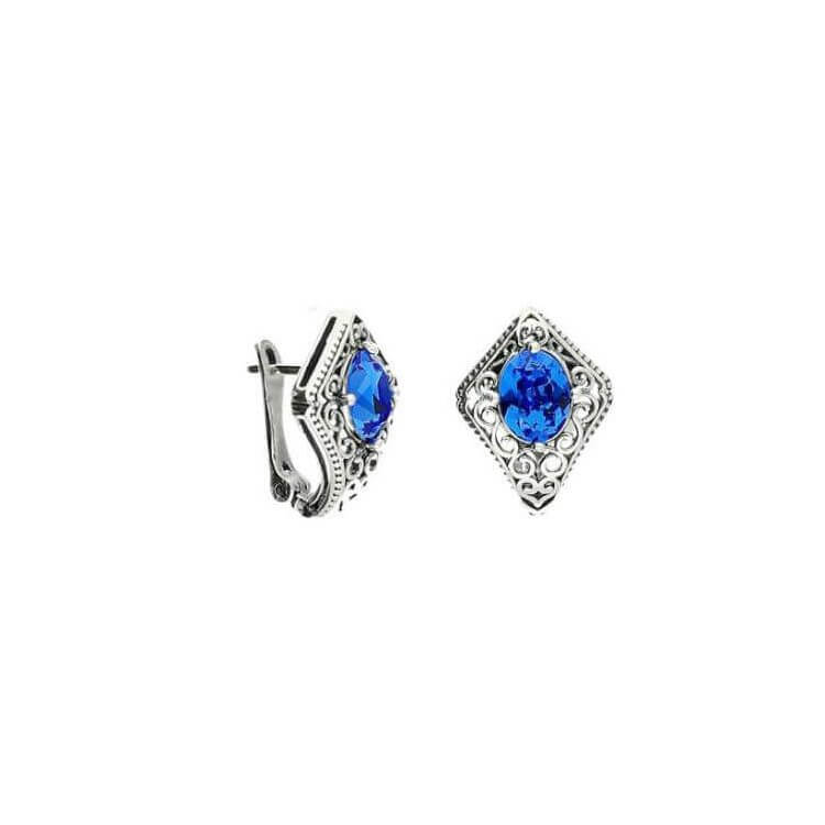 Srebrne kolczyki z kryształem Swarovski K3 1995 Sapphire