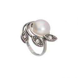 Silver ring with pearl and Swarovski crystals PK 1906