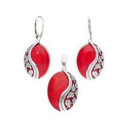 Silver oxidized earrings with corals K 1716 coral