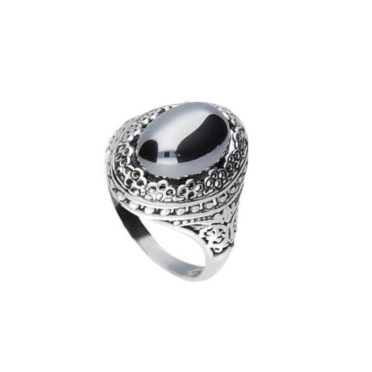 Srebrny oksydowany pierścionek z krzemem PK 2023 krzem