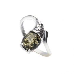 Silver ring with green amber PK 1970 amber