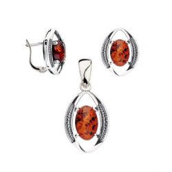 Silver pendant with cognac amber W 2031 amber