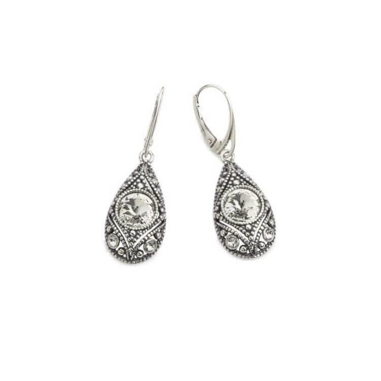 Oxidized silver earrings Swarovski Crystal K 1828