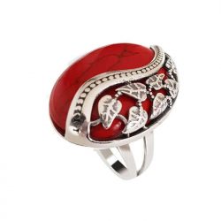 Oxidized silver ring with coral PK 1716 coral