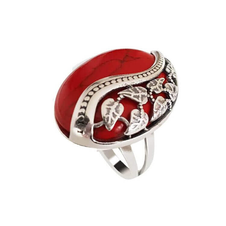 Oxidized silver ring with coral PK 1716 coral