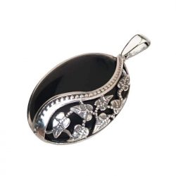 Oxidized silver pendant with onyx W 1716 Onyx