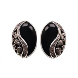 Earrings with onyx oxidized silver K3 1716 Onyx
