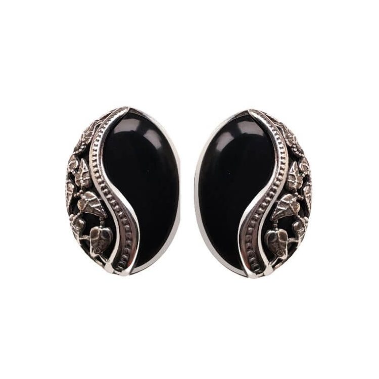 Earrings with onyx oxidized silver K3 1716 Onyx