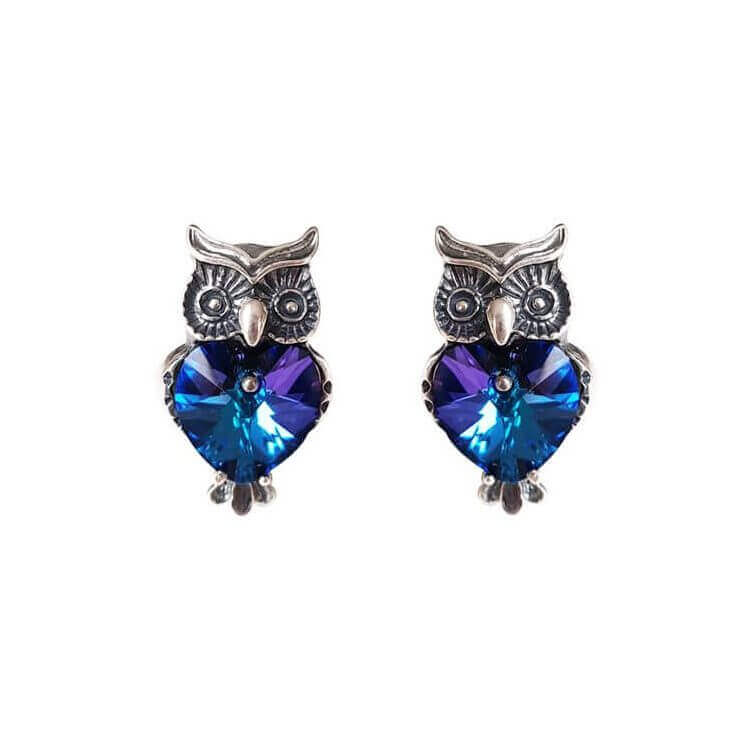 Silver earrings with crystals OWL K3 1702