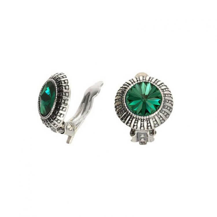 Klipsy srebrne z zielonym kamieniem - kryształ Swarovski Emerald