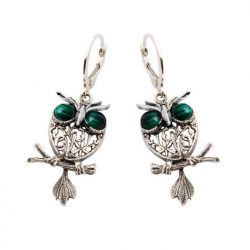 Silver earrings with malachites OWL K 1669