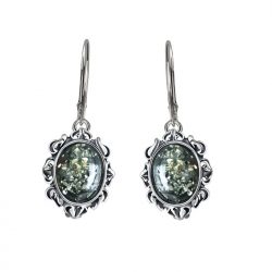 Silver earrings with green amber K 1661