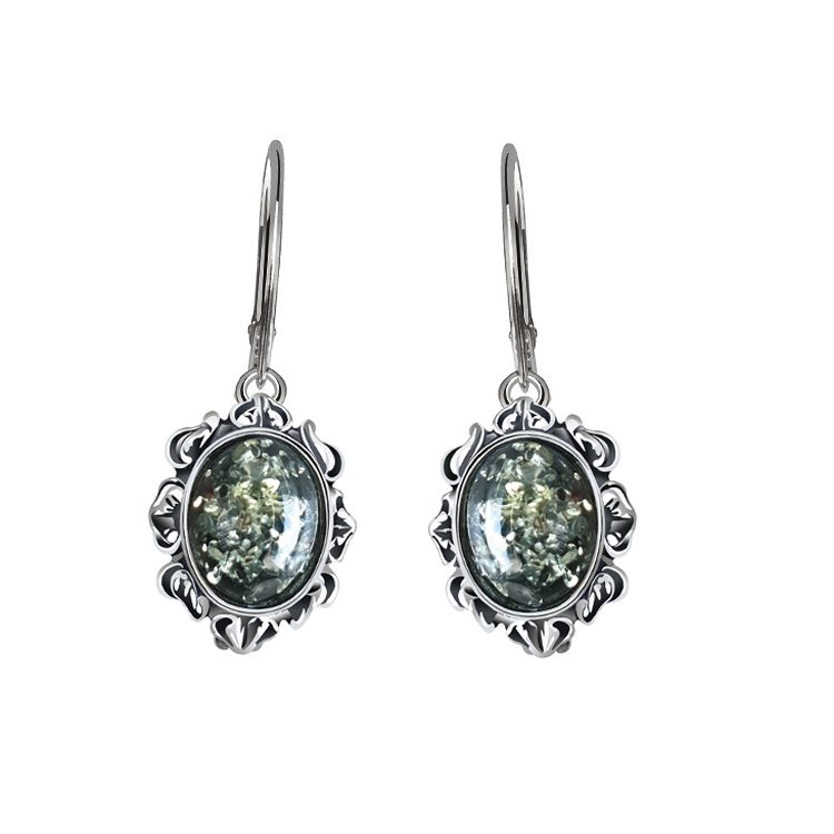 Silver earrings with green amber K 1661